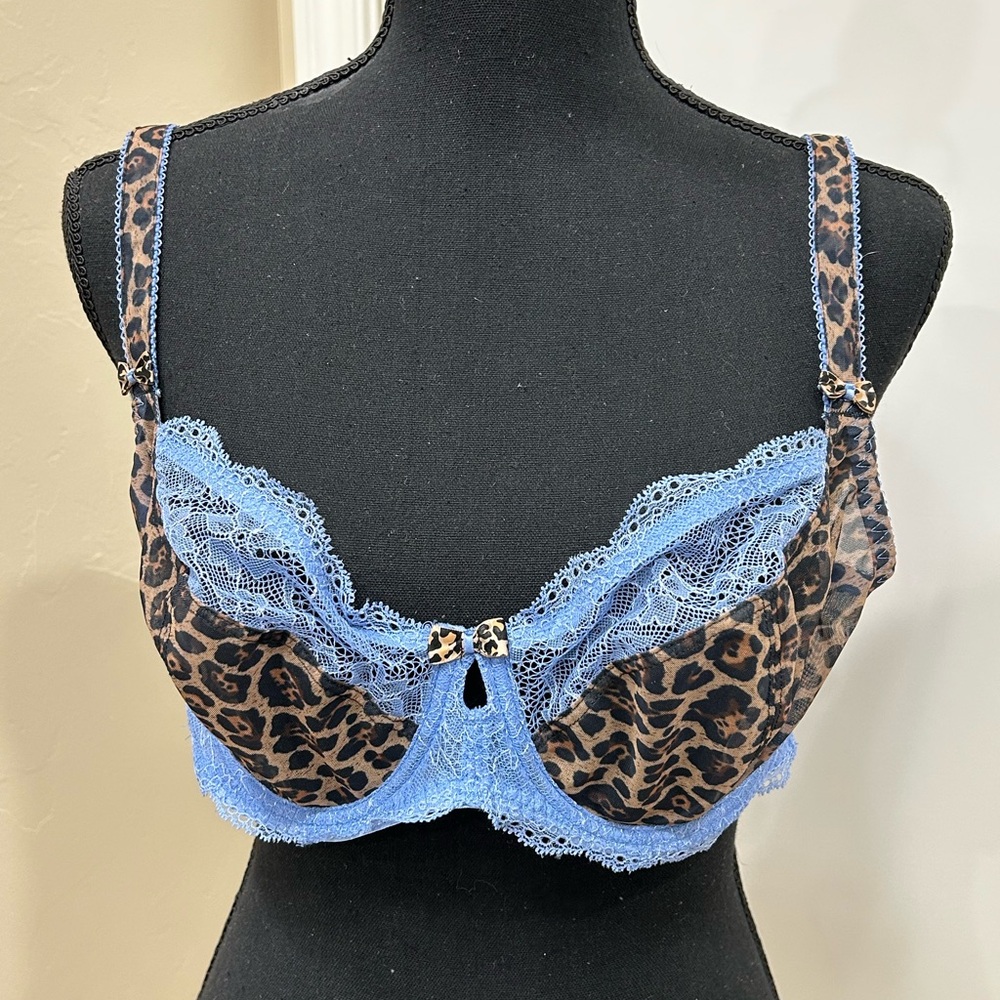 Freya Unlined Leopard Print Lace Bra with Blue Accents